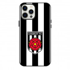 National League North Chorley Phone Case For iPhone Samsung Galaxy Pixel OnePlus Vivo Xiaomi Asus Sony Motorola Nokia - Large Logo In Black And White Stripe Background