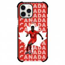 Alphonso Davies Phone Case For iPhone Samsung Galaxy Pixel OnePlus Vivo Xiaomi Asus Sony Motorola Nokia - Alphonso Davies Jersey Number 19 Dribbling On Maple Leaf Word Art Background