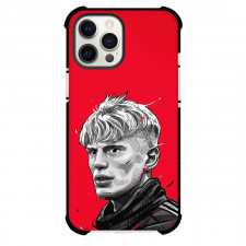 Alejandro Garnacho Phone Case For iPhone Samsung Galaxy Pixel OnePlus Vivo Xiaomi Asus Sony Motorola Nokia - Alejandro Garnacho Grayscale Side Portrait Illustration Art On Red Background