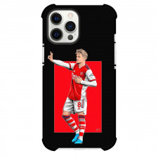 Martin Odegaard Phone Case For iPhone Samsung Galaxy Pixel OnePlus Vivo Xiaomi Asus Sony Motorola Nokia - Martin Odegaard Arsenal FC Showing Victory Sign Illustration Art On Red Black Background