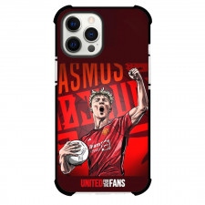 Rasmus Hojlund Phone Case For iPhone Samsung Galaxy Pixel OnePlus Vivo Xiaomi Asus Sony Motorola Nokia - Rasmus Hojlund Manchester United Shouting Illustration Fan Art On Red Background