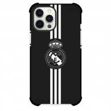 Real Madrid Phone Case For iPhone Samsung Galaxy Pixel OnePlus Vivo Xiaomi Asus Sony Motorola Nokia - Real Madrid Black And White Logo On White Stripe Black Background