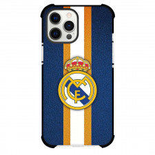 Real Madrid FC Phone Case For iPhone Samsung Galaxy Pixel OnePlus Vivo Xiaomi Asus Sony Motorola Nokia - Real Madrid FC Club Logo On Yellow White Stripe Blue Background