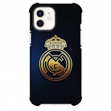 Real Madrid CF Phone Case For iPhone Samsung Galaxy Pixel OnePlus Vivo Xiaomi Asus Sony Motorola Nokia - Real Madrid CF Golden Logo On Hexagon Blue Background
