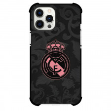 Real Madrid Phone Case For iPhone Samsung Galaxy Pixel OnePlus Vivo Xiaomi Asus Sony Motorola Nokia - Real Madrid Pink Logo On Dark Floral Background Poster