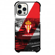 Sporting De Gijon Phone Case For iPhone Samsung Galaxy Pixel OnePlus Vivo Xiaomi Asus Sony Motorola Nokia - Sporting De Gijon Logo On Red Stripe Grayscale Background Football Club