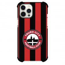 National League Truro City Phone Case For iPhone Samsung Galaxy Pixel OnePlus Vivo Xiaomi Asus Sony Motorola Nokia - Large Logo In Red And Black Stripe Background