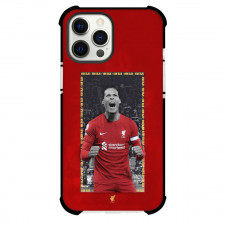 Virgil Van Dijk Phone Case For iPhone Samsung Galaxy Pixel OnePlus Vivo Xiaomi Asus Sony Motorola Nokia - Virgil Van Dijk Liverpool F.C. Shouting Grayscale Poster On Red Background