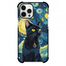 Famous Artwork CrossOvers The Starry Night Case For iPhone Samsung Galaxy Pixel OnePlus Vivo Xiaomi Asus Sony Motorola Nokia - Black Cat Starry Night Background
