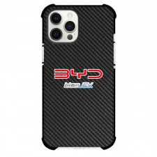 BYD Han EV Phone Case For iPhone Samsung Galaxy Pixel OnePlus Vivo Xiaomi Asus Sony Motorola Nokia - BYD Han EV Logo On Traditional Black Charcoal Carbon Fiber Background