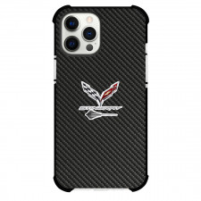 Chevrolet Corvette Stingray Phone Case For iPhone Samsung Galaxy Pixel OnePlus Vivo Xiaomi Asus Sony Motorola Nokia - Chevrolet Corvette Stingray Logo On Traditional Black Charcoal Carbon Fiber Background