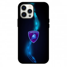 Lamborghini Phone Case For iPhone Samsung Galaxy Pixel OnePlus Vivo Xiaomi Asus Sony Motorola Nokia - Lamborghini Logo On Blue Wave Neon Background