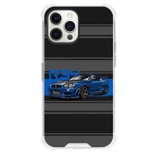 Nissan Phone Case For iPhone Samsung Galaxy Pixel OnePlus Vivo Xiaomi Asus Sony Motorola Nokia - Nissan Skyline GTR R34 Blue Illustration On Black Silver Background