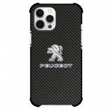 Peugeot Phone Case For iPhone Samsung Galaxy Pixel OnePlus Vivo Xiaomi Asus Sony Motorola Nokia - Peugeot Logo On Traditional Black Charcoal Carbon Fiber Background
