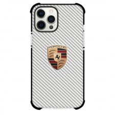 Porsche Phone Case For iPhone Samsung Galaxy Pixel OnePlus Vivo Xiaomi Asus Sony Motorola Nokia - Porsche Logo On Silver Gray Carbon Fiber Background