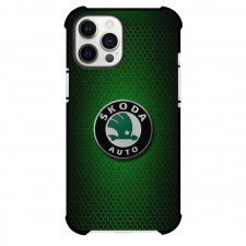 Skoda Phone Case For iPhone Samsung Galaxy Pixel OnePlus Vivo Xiaomi Asus Sony Motorola Nokia - Skoda Logo On Green Hexagonal Honeycomb Background