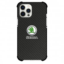 Skoda Phone Case For iPhone Samsung Galaxy Pixel OnePlus Vivo Xiaomi Asus Sony Motorola Nokia - Skoda Logo On Traditional Black Charcoal Carbon Fiber Background