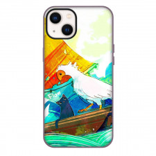 Flow Phone Case For iPhone Samsung Galaxy Pixel OnePlus Vivo Xiaomi Asus Sony Motorola Nokia - Flow Secretarybird And Cat On A Boat Painting Poster