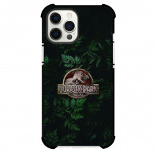 Jurassic Park Phone Case For iPhone Samsung Galaxy Pixel OnePlus Vivo Xiaomi Asus Sony Motorola Nokia - Jurassic Park Logo On Dark Leaf Background