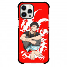 Fire Force Shinra Kusakabe For iPhone Samsung Galaxy Pixel OnePlus Vivo Xiaomi Asus Sony Motorola Nokia - Shinra Kusakabe Sitting Illustration Red Background