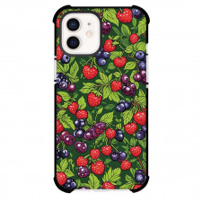 Food Pattern Phone Case For iPhone Samsung Galaxy Pixel OnePlus Vivo Xiaomi Asus Sony Motorola Nokia - Berry And Strawberry Pattern Art On Green Background