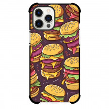 Food Burger Phone Case For iPhone Samsung Galaxy Pixel OnePlus Vivo Xiaomi Asus Sony Motorola Nokia - Burger Pattern On Plum Background