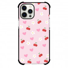 Food Cherry Phone Case For iPhone Samsung Galaxy Pixel OnePlus Vivo Xiaomi Asus Sony Motorola Nokia - Cherry and Heart Pattern On Pink Background