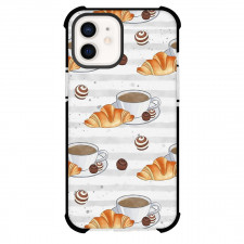 Food Pattern Phone Case For iPhone Samsung Galaxy Pixel OnePlus Vivo Xiaomi Asus Sony Motorola Nokia - Coffee And Croissant Pattern Art On White Background