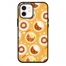 Food Pattern Phone Case For iPhone Samsung Galaxy Pixel OnePlus Vivo Xiaomi Asus Sony Motorola Nokia - Curry And Rice Pattern Art On Orange Background