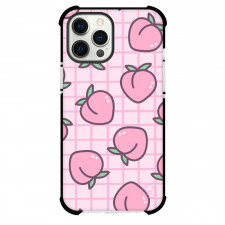 Food Peach Phone Case For iPhone Samsung Galaxy Pixel OnePlus Vivo Xiaomi Asus Sony Motorola Nokia - Peach Pattern On Pink Checkered Background