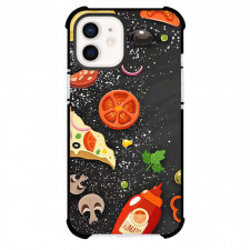 Food Pattern Phone Case For iPhone Samsung Galaxy Pixel OnePlus Vivo Xiaomi Asus Sony Motorola Nokia - Sliced Pizza Illustration Art On Black Background