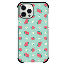 Food Strawberry Phone Case For iPhone Samsung Galaxy Pixel OnePlus Vivo Xiaomi Asus Sony Motorola Nokia - Strawberry and Flower Pattern On Mint Background