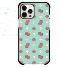 Food Strawberry Phone Case For iPhone Samsung Galaxy Pixel OnePlus Vivo Xiaomi Asus Sony Motorola Nokia - Strawberry and Flower Pattern On Mint Background