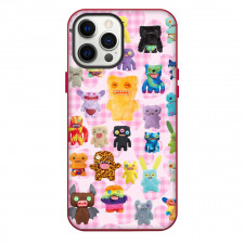 Fuggler Phone Case For iPhone Samsung Galaxy Pixel OnePlus Vivo Xiaomi Asus Sony Motorola Nokia - Character Monsters Pattern In Pink Checkered Background