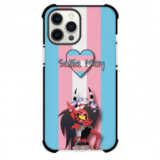 Helluva Boss Sallie May Phone Case For iPhone Samsung Galaxy Pixel OnePlus Vivo Xiaomi Asus Sony Motorola Nokia - Sallie May Illustration Art On Pink Blue Stripe Background