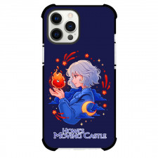 Howl's Moving Castle Phone Case For iPhone And Samsung Galaxy - Howl's Moving Castle Sophie And Calcifer On Black Background