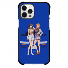 Initial D Mako Sato & Sayuki Phone Case For iPhone Samsung Galaxy Pixel OnePlus Vivo Xiaomi Asus Sony Motorola Nokia - Mako Sato & Sayuki Stand to Support with Sil-80 Car with Blue Background