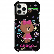 LINE Friends Choco Phone Case For iPhone Samsung Galaxy Pixel OnePlus Vivo Xiaomi Asus Sony Motorola Nokia - Choco Standing On Black Neon Heart Shape Background
