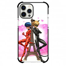 Miraculous Ladybug Phone Case For iPhone Samsung Galaxy Pixel OnePlus Vivo Xiaomi Asus Sony Motorola Nokia - Miraculous Ladybug And Cat Noir With Eiffel Tower On Pink Background