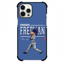 MLB Freddie Freeman Phone Case For iPhone Samsung Galaxy Pixel OnePlus Vivo Xiaomi Asus Sony Motorola Nokia - Freddie Freeman 5 Los Angeles Dodgers Hitting Cartoon Art On Blue Background