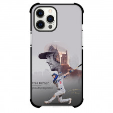MLB Trea Turner Phone Case For iPhone Samsung Galaxy Pixel OnePlus Vivo Xiaomi Asus Sony Motorola Nokia - Trea Turner Philadelphia Phillies Side Grayscale Portrait On Skyscraper Background
