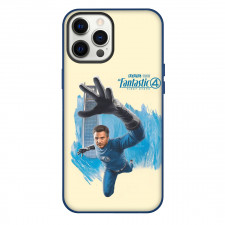 The Fantastic Four First Steps Mister Fantastic Phone Case For iPhone Samsung Galaxy Pixel OnePlus Vivo Xiaomi Asus Sony Motorola Nokia - Mister Fantastic Flying On Beige Blue Background