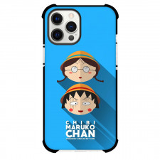 Chibi Maruko Chan Phone Case For iPhone Samsung Galaxy Pixel OnePlus Vivo Xiaomi Asus Sony Motorola Nokia - Momoko Sakura And Tamae Honami Avatar On Blue Background