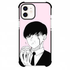 Mashle Magic And Muscles Phone Case For iPhone Samsung Galaxy Pixel OnePlus Vivo Xiaomi Asus Sony Motorola Nokia - Mash Burnedead Eating Grayscale Art On Pink Background