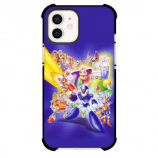 Mega Man Phone Case For iPhone And Samsung Galaxy Devices - Mega Man Characters Pose Blue Background Anime Art