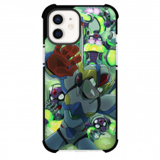 Mega Man Phone Case For iPhone And Samsung Galaxy Devices - Mega Man X Face On Glass With Villains Illustration
