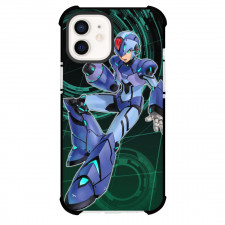 Mega Man Phone Case For iPhone And Samsung Galaxy Devices - Mega Man X Rockman Pose Green Lines Background