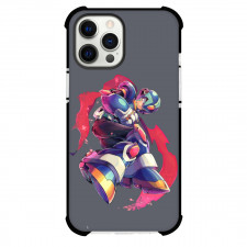 Mega Man Phone Case For iPhone And Samsung Galaxy Devices - Mega Man X Side Flying Pink Flare Background