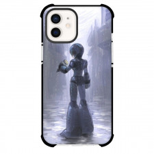 Mega Man Phone Case For iPhone And Samsung Galaxy Devices - Mega Man X Standing In The Rain Gray Vintage Cartoon