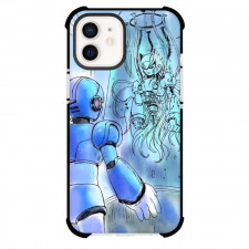 Mega Man Phone Case For iPhone And Samsung Galaxy Devices - Mega Man X Zero In Laboratory Line Art Blue Background